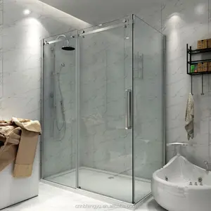 腾宇6.6英尺平板玻璃淋浴门/无框滑动淋浴房谷仓门带硬件轨道套件