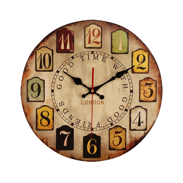 Новые простые классические креативные стильные круглые цифровые часы в стиле ретро для гостиной с принтом МДФ, настенные Подвесные часы