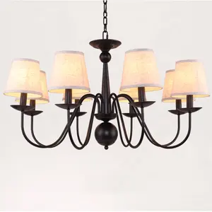 Black pendant lights with fabric lamp shade wrought iron chandeliers in China for home ETL89041