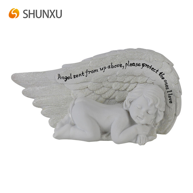 新しいデザインの白い樹脂祈りの天使のひざまずく像ホームガーデン装飾