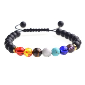 8mm mate negro Onyx 7 chakra espiritual tejida pulsera de cuentas para hombres barato al por mayor - Product Image 4