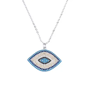 Turkish 925 Sterling Silver Turquoise stone Diamond CZ Eye Pendant