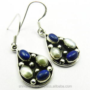 Nouvelle mode 925 argent Sterling perle multi pierres précieuses boucle d'oreille belle à la mode argent or lunette réglage fêtes cadeaux - Product Image 2