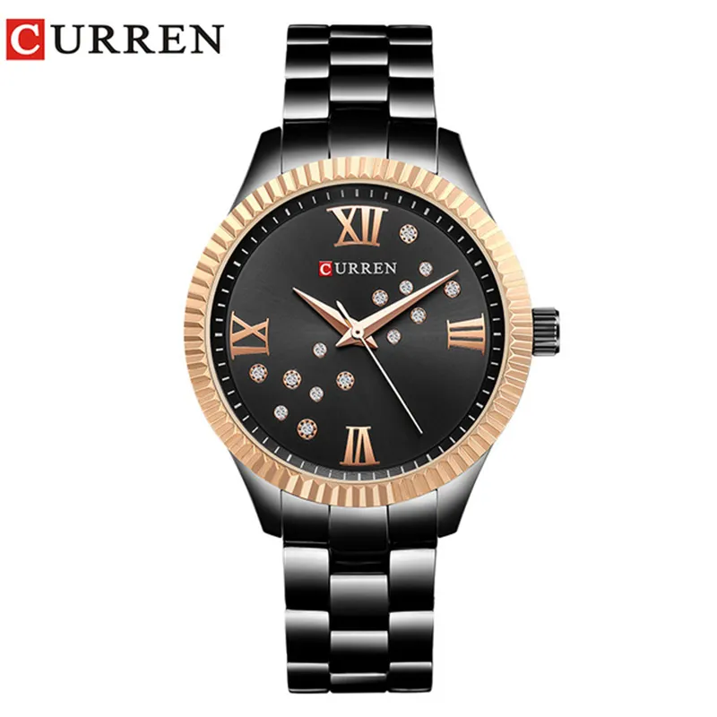 Luxury Ladies Elegant Wrist Watch Diamond Simple Dial Stainless Steel Curren 9009 Quartz Women Fashion Watch relojes de mujer