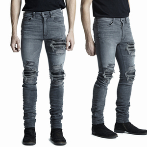 OEM nuevo diseño hombre Vintage desgastado Denim Biker pantalones para hombre rasgado Stretch rasgado Robin Jeans 0001 - Product Image 1