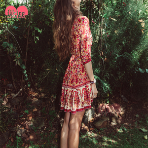 Encantador Floral Print Media <span class=keywords><strong>Manga</strong></span> Cuello En V Profundo Vestido de Verano Informal - Product Image 6