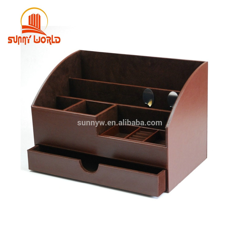 Роскошный коричневый стационарный ящик из искусственной кожи, настольный держатель для файлов, Набор органайзеров