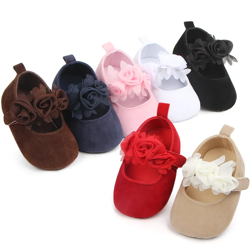 Wholesale cheap Baby Girls Soft Sole Floral Mary Jane Flats Infant Princess Prewalkers Toddler Wedding Dress Shoes