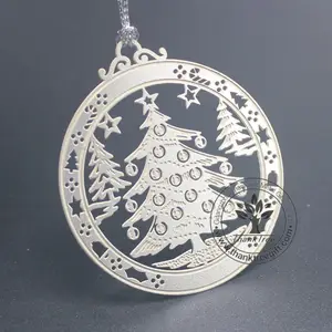 Adorno de metal de acero inoxidable plateado con corte láser para árbol de Navidad, regalo de vacaciones