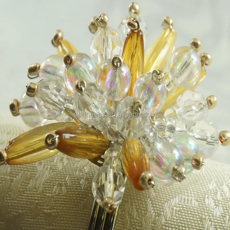 Qn16021804 cristal flor anel de guardanapo frisado, decoração guardanapo titular