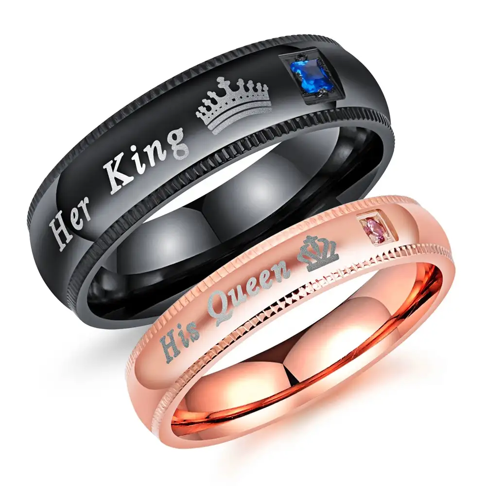 Más populares de acero inoxidable su reina de diamantes amor verdadero espera anillo para siempre amor anillo