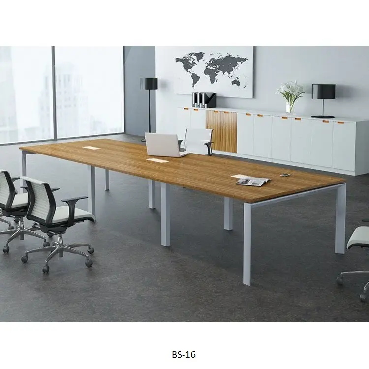 ヨーロッパのオフィスキュービクルモジュラー木製長方形シンプル会議会議室防水KDテーブル金属脚付き