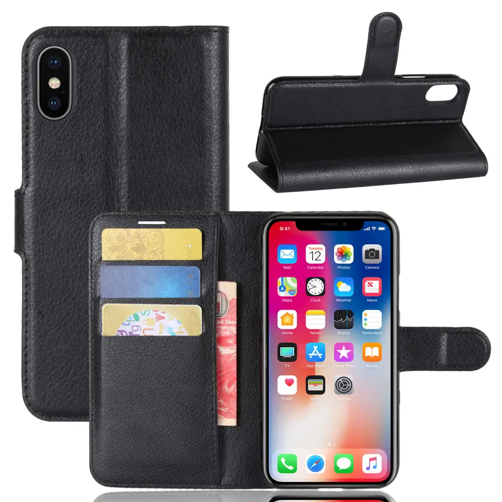 For iphone X XS Leather Phone Case Holder Phone Wallet Case Silicone Mobile Back Cover Mobile Phone Accessories Mobile Case Bag