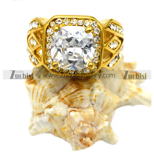 18K Goud Hoge Kwaliteit Fashion Diamanten Ringen Prijs In Pakistan Roestvrij Staal Grote Edelsteen Ring - Product Image 1