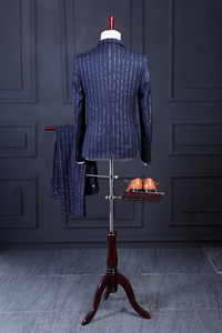 Abito da uomo <span class=keywords><strong>blu</strong></span> a due bottoni doppio petto su misura abito da uomo formale a righe bianche (cappotto + pantaloni + gilet) abito a righe da uomo NA16 - Product Image 3