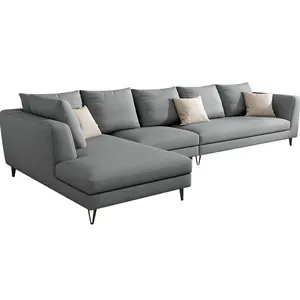 Nordic style L shape wooden sofa set designs cover with grey fabric Upholstered Elegant Fabric Settee Couch Sofa