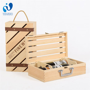 WanuoCraft Wooden Wine Box For 2 Bottles,Pine Wood Gift Packaging For Wine
