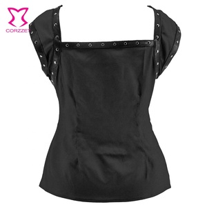 Top Corto <span class=keywords><strong>de</strong></span> Manga Corta con Remaches Estilo Steampunk para Mujer, <span class=keywords><strong>Blusa</strong></span> Sexy <span class=keywords><strong>de</strong></span> Crepé <span class=keywords><strong>de</strong></span> Seda para Combinar con <span class=keywords><strong>Falda</strong></span>, Vestido, Jeans, Corsé Gótico - Product Image 3