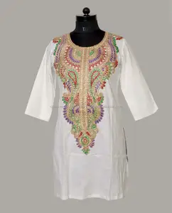 Latest Party Wear Western Style Ladies Kurtis Embroidery Tunic Embroidery Tops manufacturer and supplier