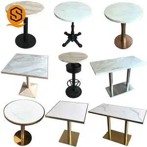 artificial stone marble top dining table set gold legs simple restaurant table for fast food restaurant