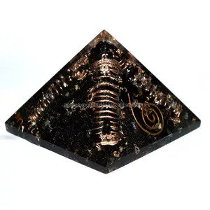 Black Tourmaline Orgone Pyramids Gemstone Agate Flower Engraving SCULPTURE Folk Art Carved INDIA Art & Collectible