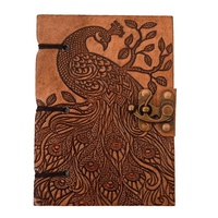 Journal A5 personnalisé fait main en cuir vintage relié à la main avec fil, papier vierge en coton, design paon, fermeture à loquet, carnet de croquis