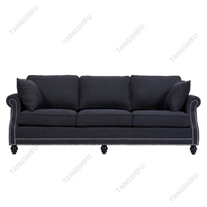 <span class=keywords><strong>Divano</strong></span> Lungo Cranston Imbottito in Tessuto di Lino <span class=keywords><strong>Nero</strong></span> per <span class=keywords><strong>Soggiorno</strong></span> - Product Image 1