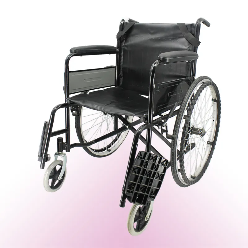 エコノミー折りたたみ式クロームスチール自走式手動スチール車椅子、ソリッドホイール付き