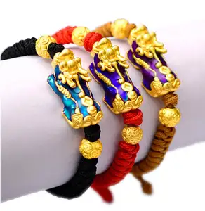MY001 Gold Plated 3D Chang Colour Pixiu Bracelet Weaving Rope Feng Shui Luck Bracelet
