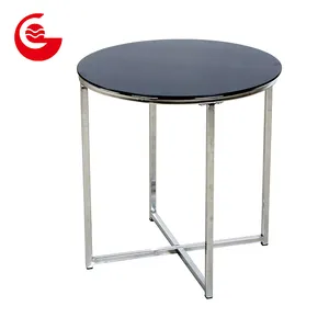 Simple design home furniture round black living room tempered glass coffee table with metal legs