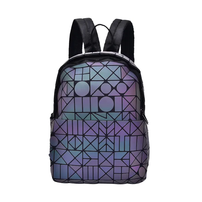 Women PU Geometric Backpack 2022 Newest Diamond Ladies Shoulder Bag Fashion Luminous Backpacks
