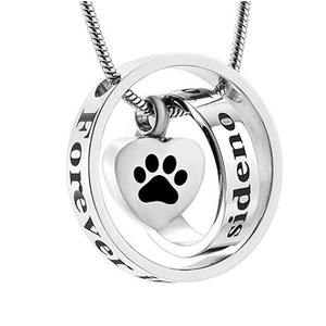 Engraving Pet Paw Print Hear Charm <strong>Ashes</strong> Urn Pendant Double Circle Stainless Steel Cremation Urn <strong>Necklace</strong> Keepsake <strong>Hold</strong> <strong>Ashes</strong> - Product Image 1