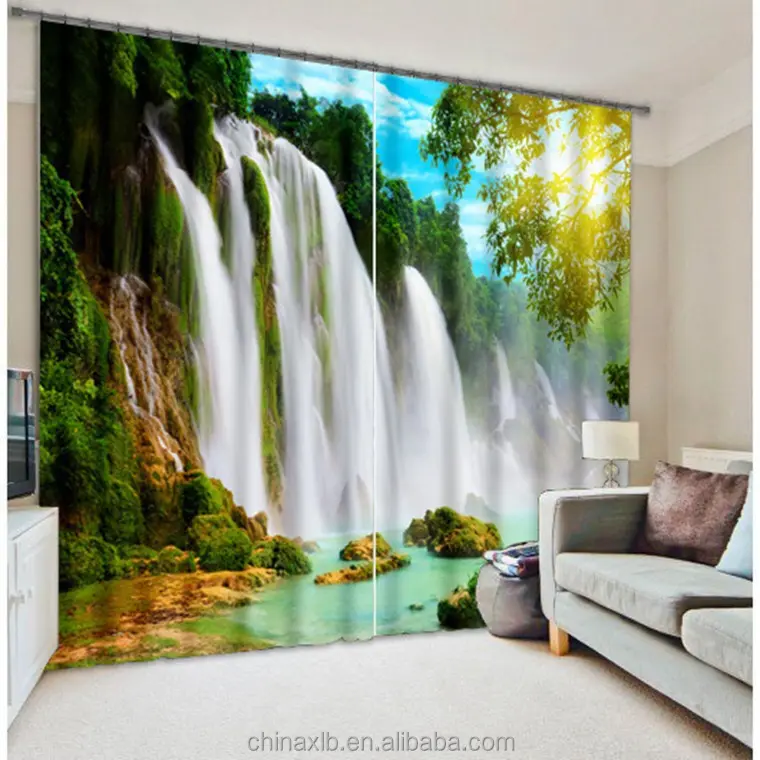 3D Digital Printed Shower Curtain With Matching Window Curtain lien fabric curtain, 2.4 meter height