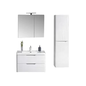 Modern White Wood Grain Pvc Coated Bathroom Furniture Cabinet