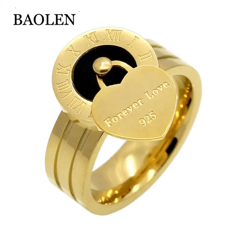 Loving Rome Digital Disc Shell Agate Ring Hanging Heart Forever Love Pendant Stainless Steel Rings for valentines gifts