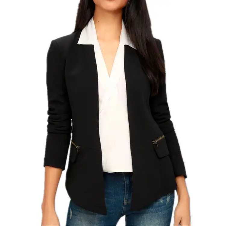 Avant garde women black slim casual cropped blazer for office lady
