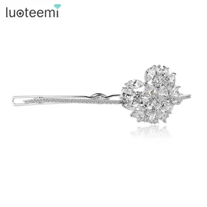 LUOTEEMI New Luxury Cubic Zircon Crystal Heart Hairpin Women Wedding Gift Fashion Bridal Hair Accessories