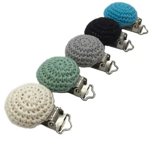 Crochet Cotton Personalized Baby Pacifier Wooden Metal Clips Baby Accessory for Pacifier Holder