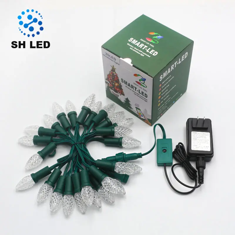 Holiday led christmas day ws2811 rgb pixel smart c7 c9 led bulb snowflake outdoor light string