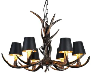 American Vintage Style Resin Antler Chandelier 6 Lights Deer Horn Pendant Lights