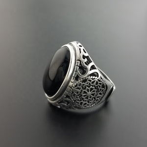 Adjustable Size Men gift Natural black Onyx gemstone Designer 925 sterling silver jewelry ring for women