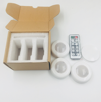 Rondelles LED sans fil de forme ronde avec télécommande, lumière à intensité réglable, alimenté par piles, éclairage sous le placard, 2 pièces