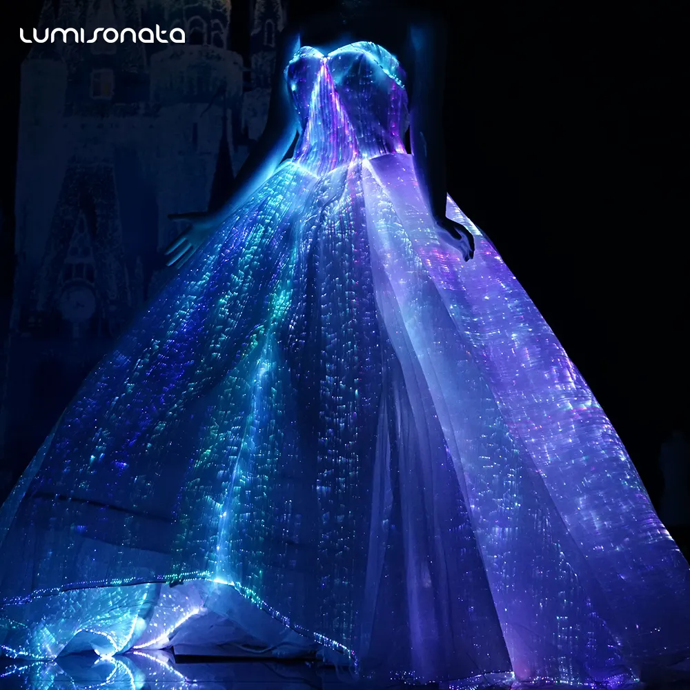 LED Light Luminous Illuminated Evening Dress Fiber Optic Wedding Dress Light-Emitting Wedding Dress