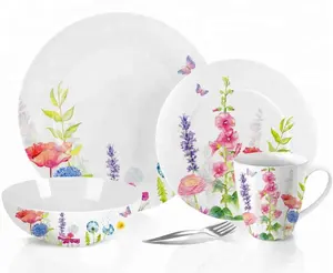 Hot sale custom flower 18pcs ceramic tableware and porcelain dinner set with color box