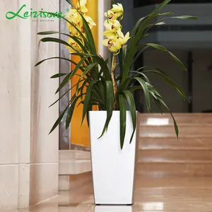 Nordic Tall Geglazuurde Witte Elegante Luxe Smart Self Watering Giant Plant Container Bloempotten Voor Livingroom