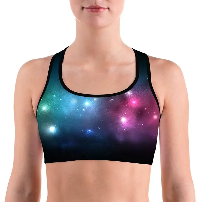 Özel Baskı kadın spor sutyeni Uzay Galaxy Kız Racer Geri Sütyen Yoga Spor Giyim