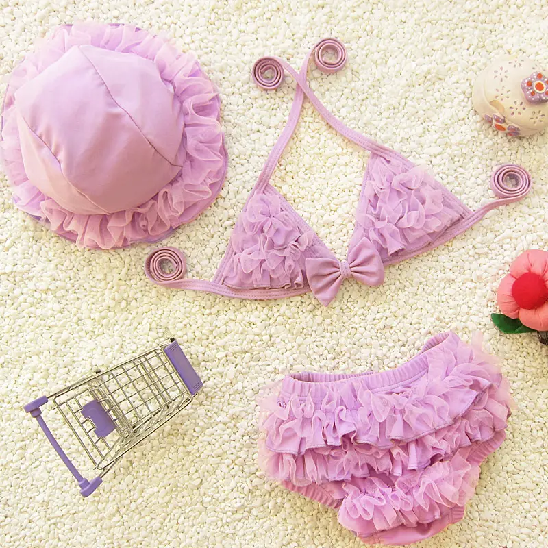 Traje de baño para niña, Bikini para niña, trajes de baño para bebé con gorro de baño