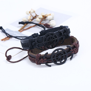 Bracelet en corde <span class=keywords><strong>de</strong></span> cire imitation cuir fait main réglable bracelet en corde vintage tribal tressé manchette <span class=keywords><strong>marin</strong></span> breloque bracelet en corde en cuir - Product Image 2