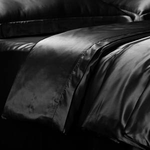 THXSILK 3 teilig Seide Bettwäsche 240 x 220 cm mit 2 Kissenbezüge 80 x 80 cm / 100% Maulbeerseide 19 Momme / Schwarz - Product Image 1