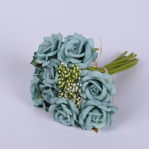 Fábrica al por mayor 9 cabezas de flor artificial <span class=keywords><strong>Rosa</strong></span> Blanca manojo ramo de rose - Product Image 2
